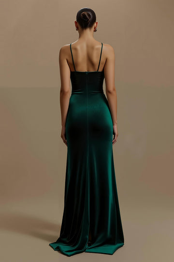 Sheath Spaghetti Straps Dark Green Holiday Dress With Slit